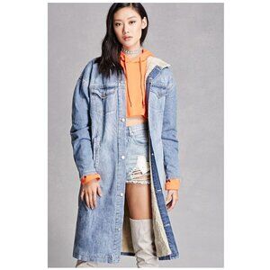 Sherpa lined long denim jacket by Thirty 6 Point 5